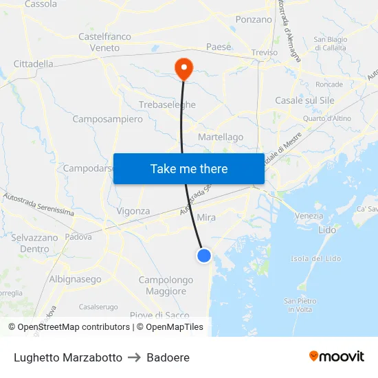 Lughetto Marzabotto to Badoere map