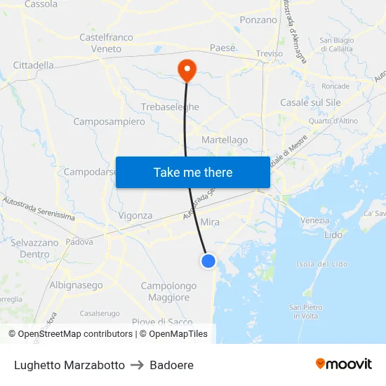 Lughetto Marzabotto to Badoere map