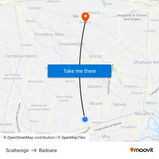 Scaltenigo to Badoere map
