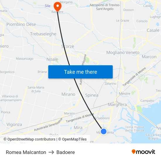 Romea Malcanton to Badoere map