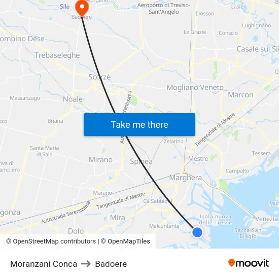 Moranzani Conca to Badoere map
