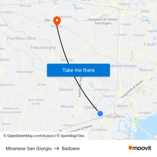 Miranese San Giorgio to Badoere map