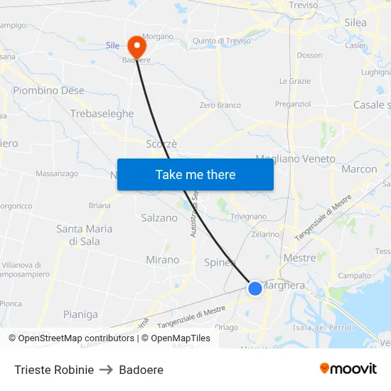 Trieste Robinie to Badoere map