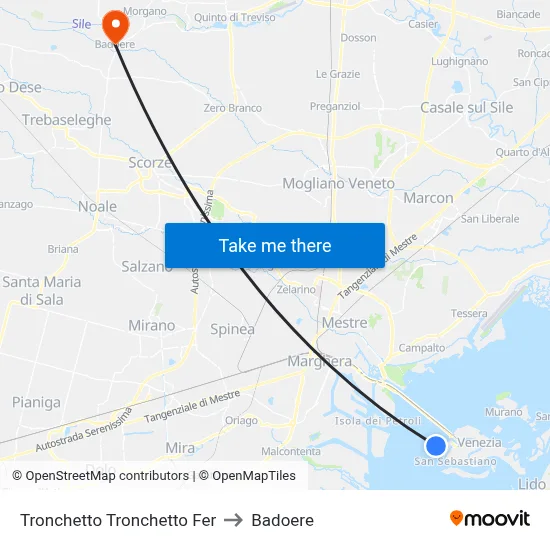 Tronchetto Ferry Terminal to Badoere map