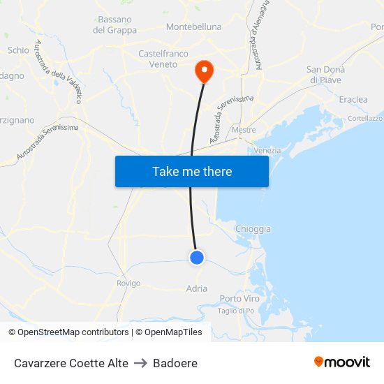 Cavarzere Coette Alte to Badoere map