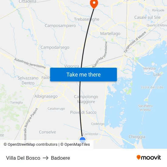 Villa Del Bosco to Badoere map