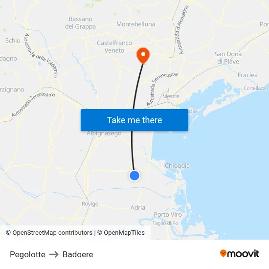 Pegolotte to Badoere map