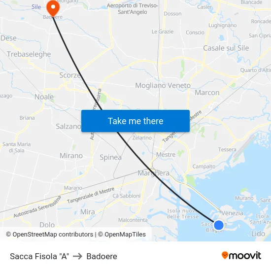 Sacca Fisola "A" to Badoere map