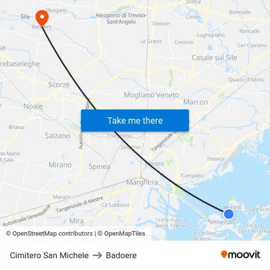 Cimitero San Michele to Badoere map