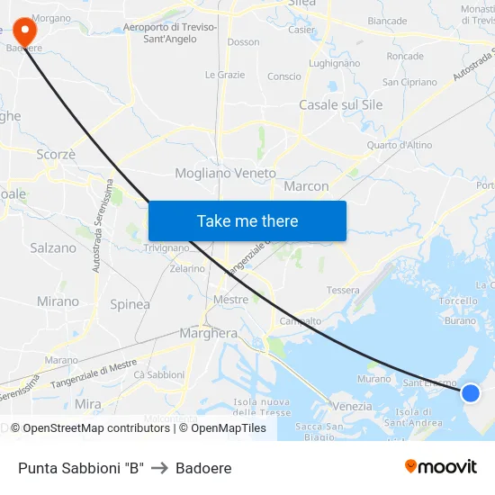Punta Sabbioni "B" to Badoere map