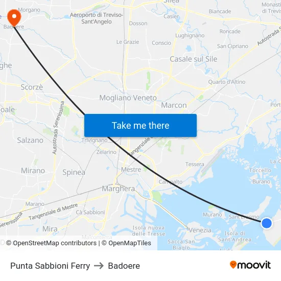 Punta Sabbioni Ferry to Badoere map