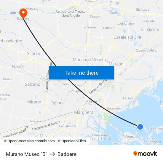 Murano Museo "B" to Badoere map