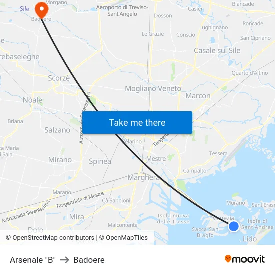 Arsenale "B" to Badoere map
