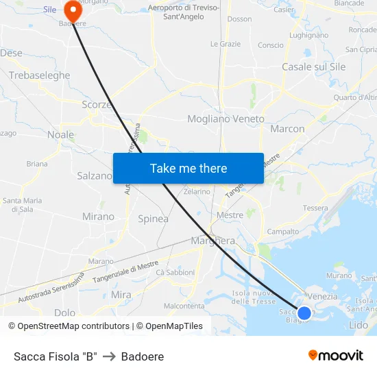 Sacca Fisola "B" to Badoere map