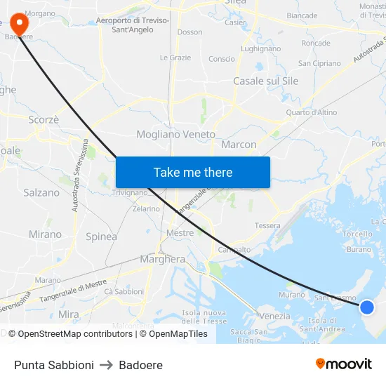 Punta Sabbioni to Badoere map