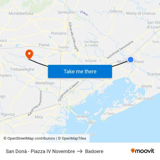 San Donà - Fourth November Square to Badoere map