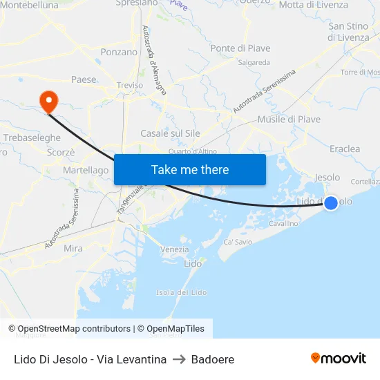 Lido Di Jesolo - Via Levantina to Badoere map