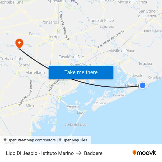 Lido Di Jesolo - Istituto Marino to Badoere map