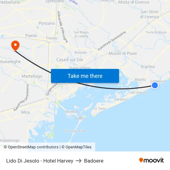 Lido Di Jesolo - Hotel Harvey to Badoere map