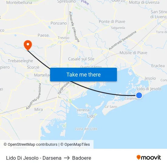 Lido Di Jesolo - Darsena to Badoere map