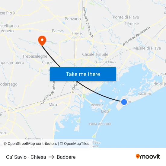 Ca' Savio - Chiesa to Badoere map