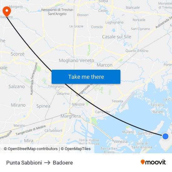 Punta Sabbioni to Badoere map