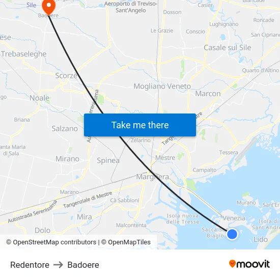 Redentore to Badoere map
