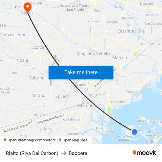 Rialto (Riva Del Carbon) to Badoere map