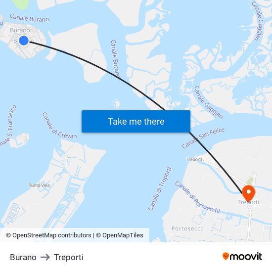 Burano to Treporti map