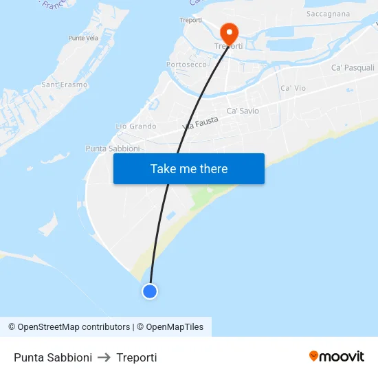 Punta Sabbioni to Treporti map