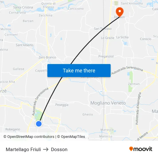 Martellago Friuli to Dosson map