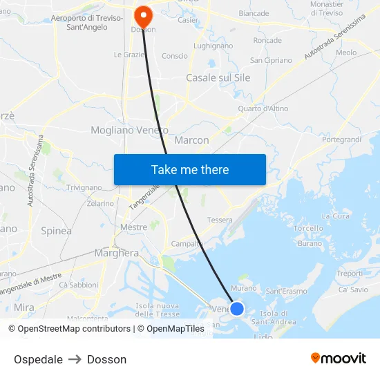 Ospedale to Dosson map