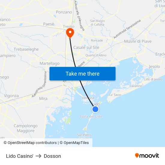 Lido Casino to Dosson map