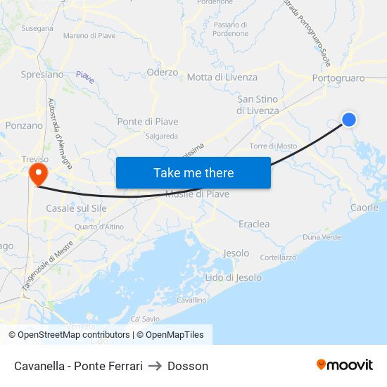 Cavanella - Ponte Ferrari to Dosson map