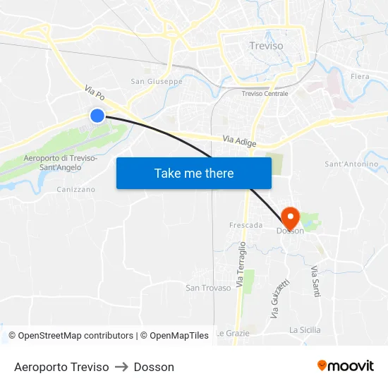 Aeroporto Treviso to Dosson map
