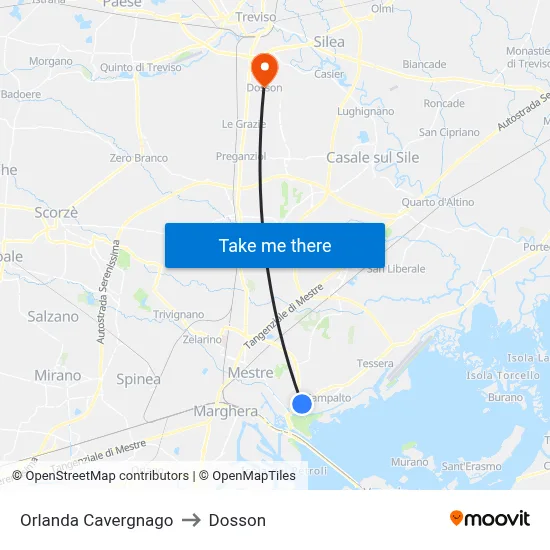 Orlanda Cavergnago to Dosson map