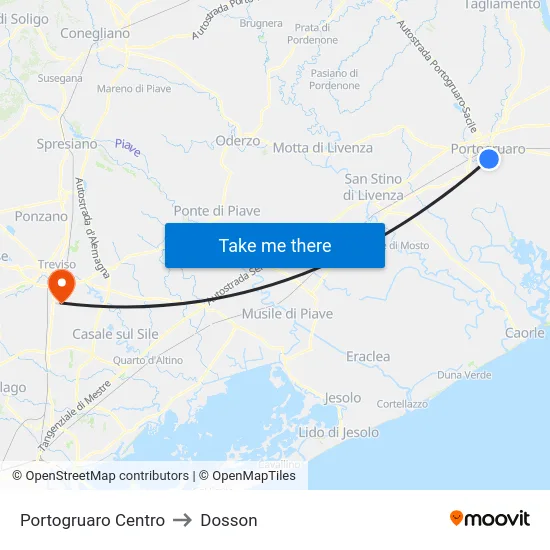 Portogruaro Centro to Dosson map