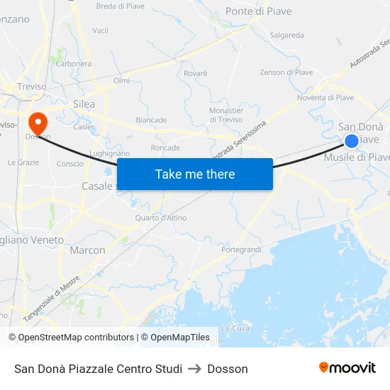 San Donà Piazzale Centro Studi to Dosson map