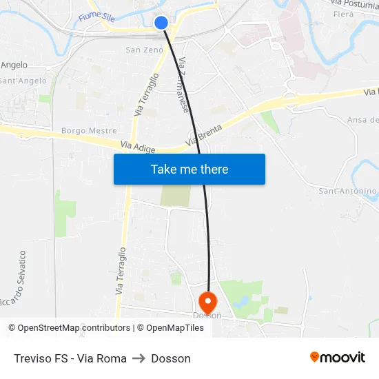Treviso FS - Via Roma to Dosson map
