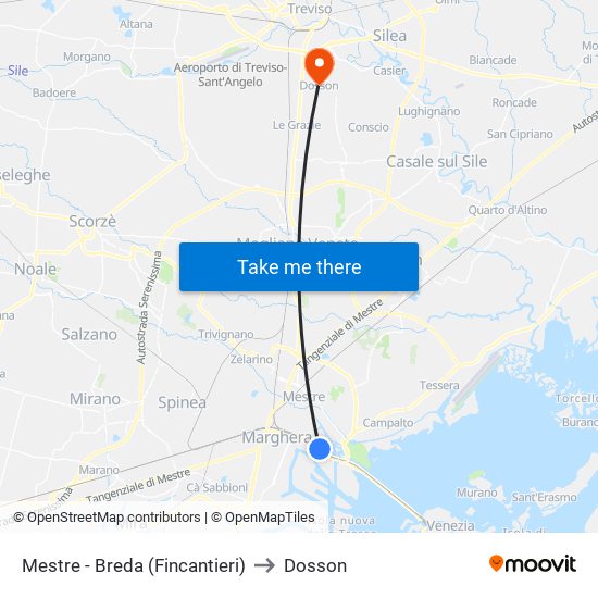 Mestre - Breda (Fincantieri) to Dosson map