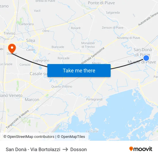 San Donà - Via Bortolazzi to Dosson map