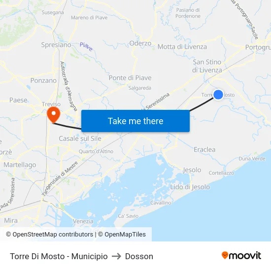 Torre Di Mosto - Municipio to Dosson map