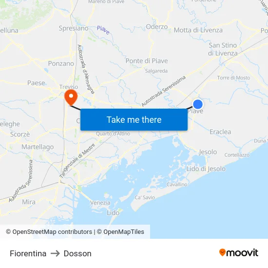 Fiorentina to Dosson map