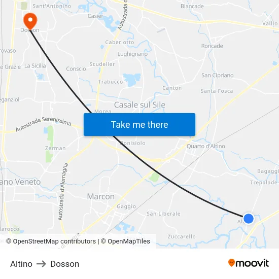 Altino to Dosson map