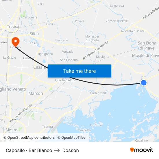 Caposile - Bar Bianco to Dosson map