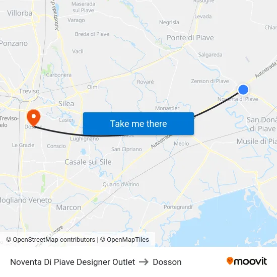 Noventa Di Piave Designer Outlet to Dosson map