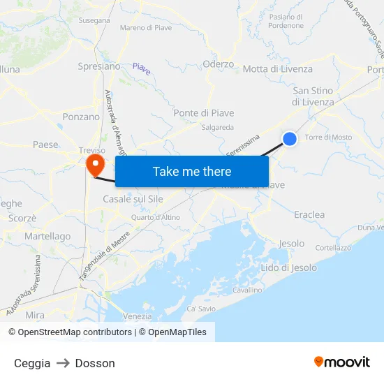 Ceggia to Dosson map
