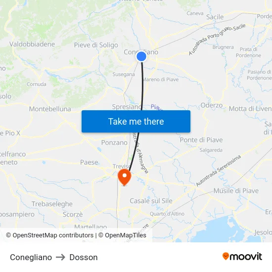 Conegliano to Dosson map