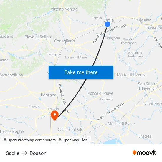 Sacile to Dosson map
