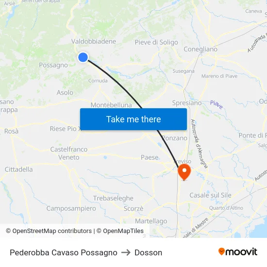 Pederobba Cavaso Possagno to Dosson map